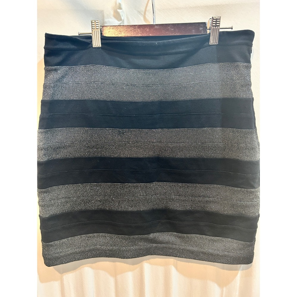 Express Black Silver Striped Bodycon Mini Skirt Size 10